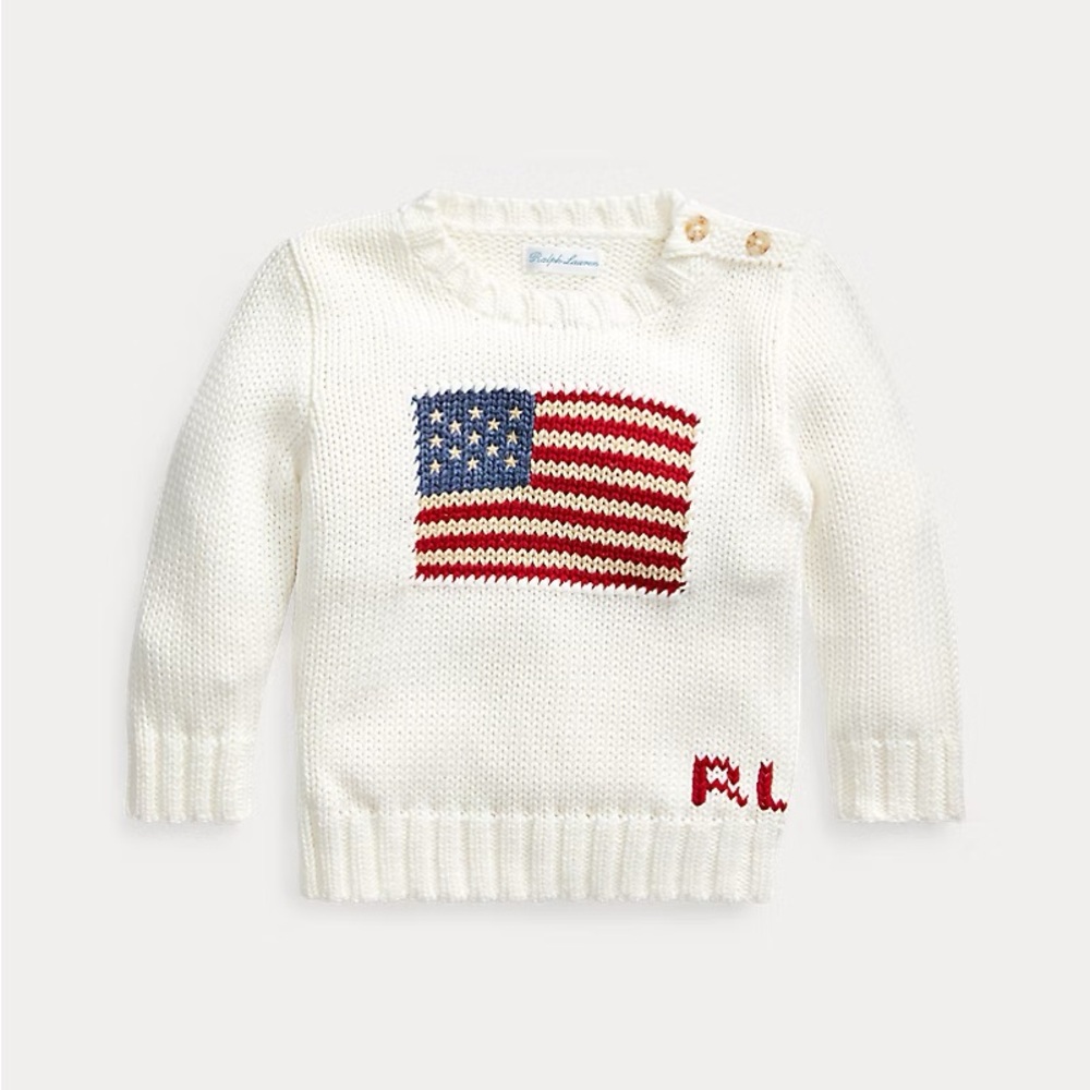 Ralph Lauren White Knit Sweater with American Flag